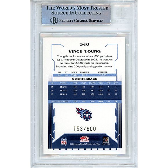 Vince Young Autographed Titans 2006 Score Gold Rookie Football Card Beckett Slab - Picture 2 of 4